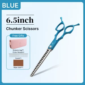 Fenice 6.5 Inch Colorful Straight Curved Thinning Chunker Shears Beginner Friendly Scissors Kit for Practice &Home Groomer Us