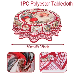 Christmas Polyester Round Tablecloth 2025 Merry Christmas Decoration For Home Xmas Gift Navidad New Year 2026 Dining Table Cover
