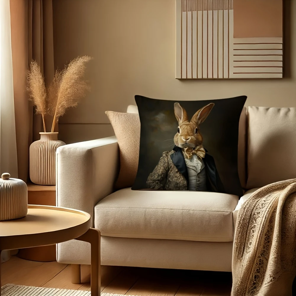 1PC Easter Bunny Reading Pillow Cover ,Decorative sofa cushion cover, home decoration, 2D printing. - Image 10