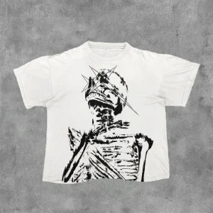Vintage Dark Centipede Skeletal Graphic Cotton Print T-shirt Men Y2K Summer Short Sleeves Oversize T-shirt Women Casual Tee Tops