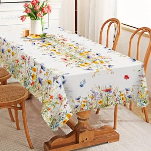 Spring Watercolor Floral Rectangle Tablecloth Wedding Party Decor Summer Colorful Flowers Leaves Table Cloth Home Decorations