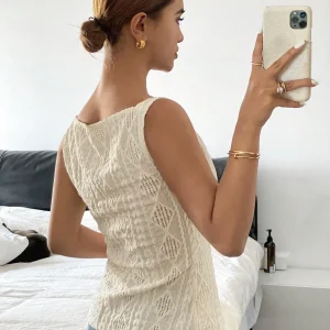Women's summer sleeveless geometric texture single breasted casual shirt