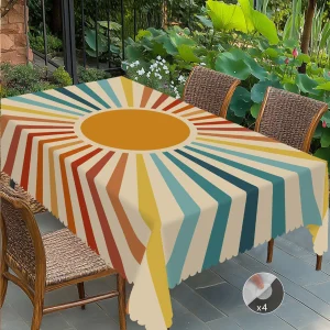 1 Piece of Bohemian Theme Tablecloth, Moroccan Retro Country Farmhouse Style, Colorful Sun Pattern Design, Suitable for Camping Picnic, Holiday Party, Garden Birthday Party Decoration, Kitchen Accessories, Restaurant Terrace, Indoor and Outdoor Tablecloth, Perfect Gift for Friends, Multiple Sizes Av