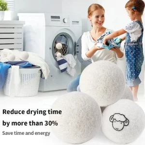 "6pcs Eco-Friendly Wool Dryer Balls - Natural Fabric Softener, Reduce Static & Shorten Drying Time- Chemical-Free"