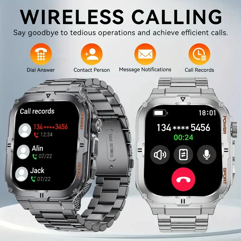 2026 New Men's Smart Watch LED Flashlight IP68 Waterproof Outdoor Sports Wristwatch Health Monitor Smart Watch for IOS Android - الصورة 2