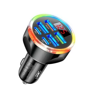 UYUXIO Dual PD USB C Car Charger Adapter 6 in 1 with Voltage Display Colorful Iight QC 4.0 PPS Super Fast Charge with Volt Meter