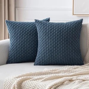 Spring Sage Green Decorative Throw Pillow Covers 18x18 Soft Corduroy Striped Square Pillow Covers for Couch Living Room Bed Sofa