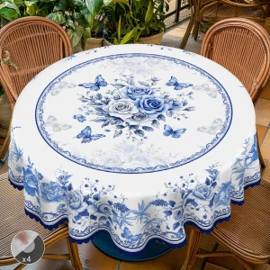 1 Piece of Oriental Retro Blue and White Porcelain Flower Theme Tablecloth, Country Farmhouse Style, Blue and White Flower Pattern Design, Suitable for Spring and Summer Camping Style Picnic, Holiday Party, Garden Birthday Party Decoration, Kitchen Accessories, Restaurant Terrace, Indoor and Outdoor
