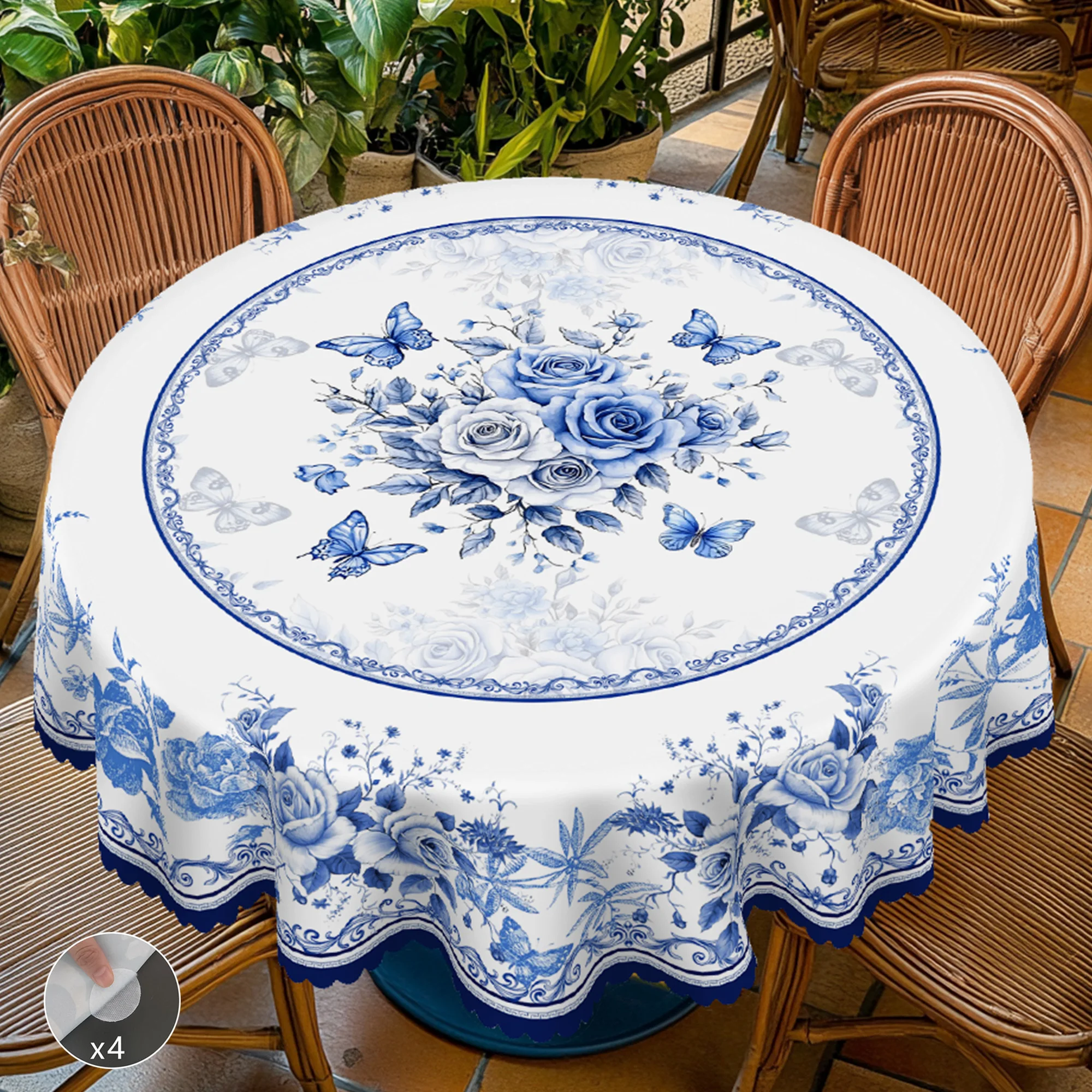 1 Piece of Oriental Retro Blue and White Porcelain Flower Theme Tablecloth, Country Farmhouse Style, Blue and White Flower Pattern Design, Suitable for Spring and Summer Camping Style Picnic, Holiday Party, Garden Birthday Party Decoration, Kitchen Accessories, Restaurant Terrace, Indoor and Outdoor - الصورة 3