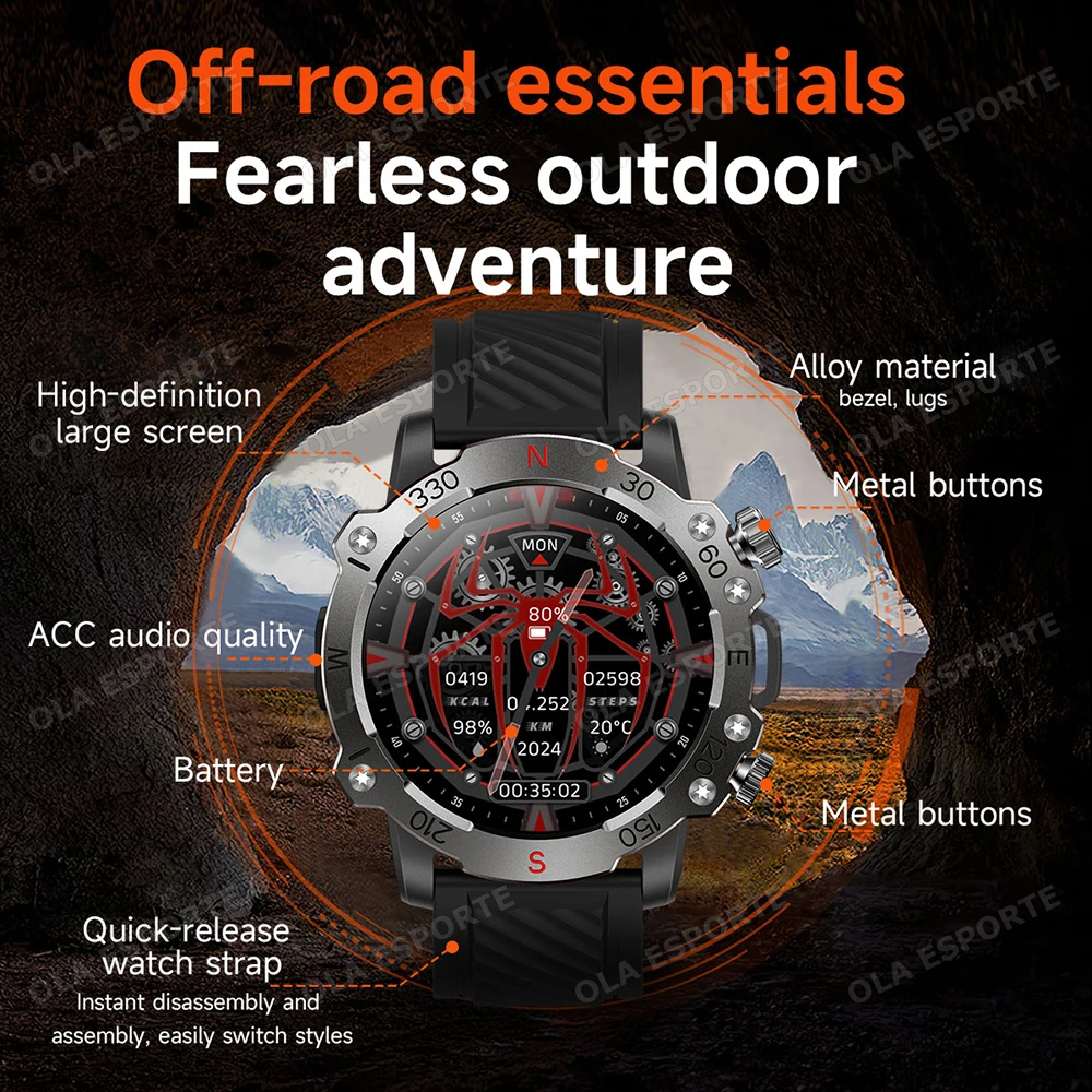 New Outdoor Military Dual-Band GPS Military Smart Watch 5ATM Waterproof Heart Rate Sleep Monitor Bluetooth Calls Smart Watch Men - الصورة 4