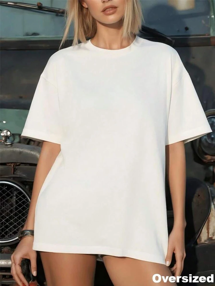 2026 Spring Summer Women's Casual T-shirts High Quality 100% Cotton Soft O-neck Tees Female Home Outdoor Comfort Pure Color Tops - الصورة 2
