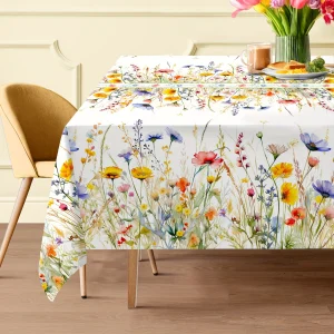 Spring Watercolor Floral Rectangle Tablecloth Wedding Party Decor Summer Colorful Flowers Leaves Table Cloth Home Decorations