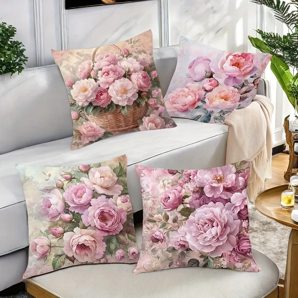 Enchanting Peony Pillow Cover: Soft Hues and Lush Floral Artistry, Sofa Chair Cushion Cover, Bedroom Room Decor - Image 3