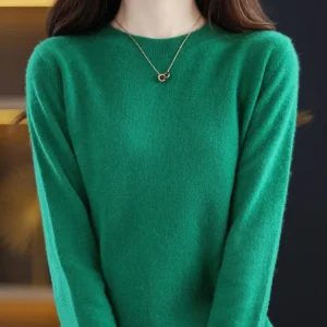 Fashion 100% Merino Wool Sweater Elegant Cashmere Pullover Women O-Neck Long Sleeve Knitwear Basic Clothing Jumper Tops