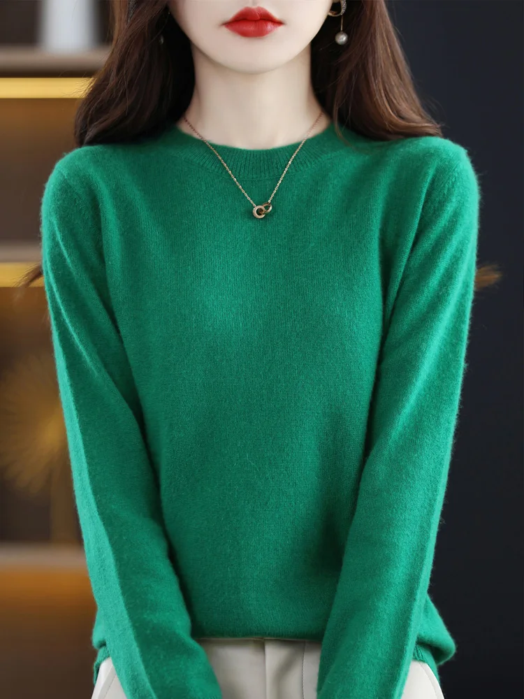 Fashion 100% Merino Wool Sweater Elegant Cashmere Pullover Women O-Neck Long Sleeve Knitwear Basic Clothing Jumper Tops - Image 12