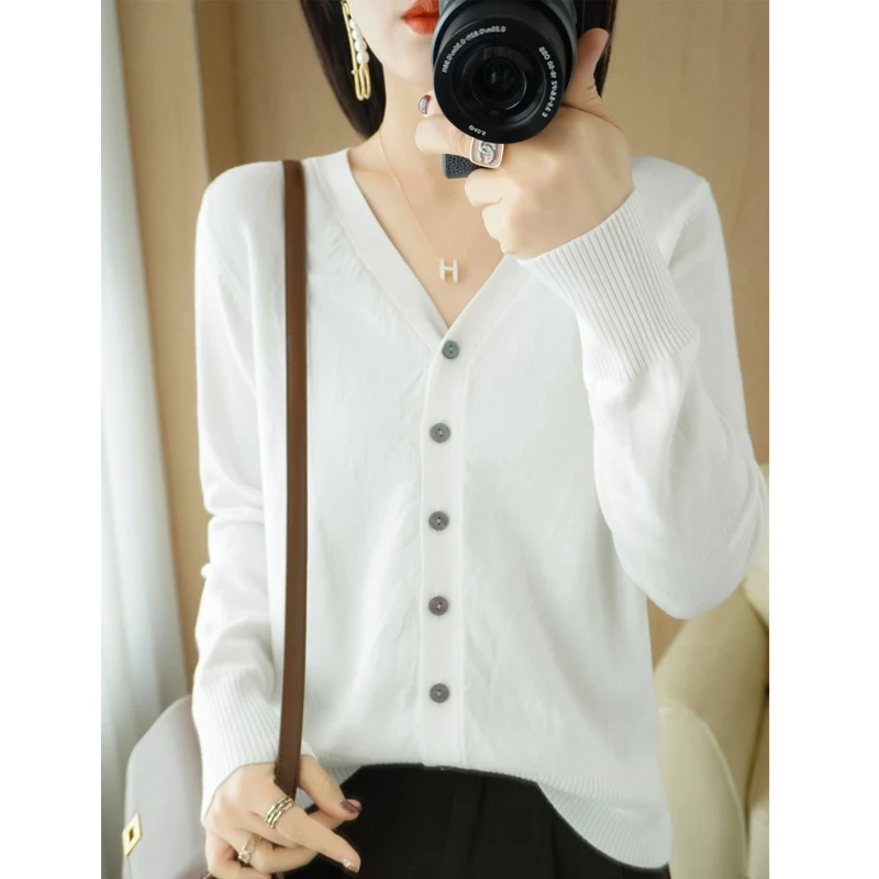 Early Autumn New Andy Cashmere Knit Cardigan V-Neck Solid Color Fashion High-Grade Comfortable Loose Casual Knitwear -GH021 - الصورة 12
