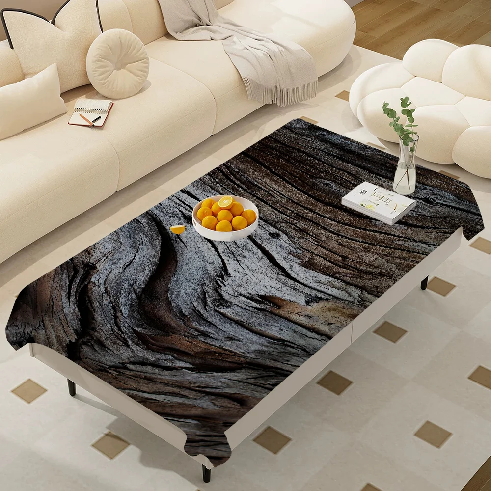 Beautiful Wood Rectangular Tablecloths Washable Wedding Party Kitchen Dining Living Room Birthday Decoration Table - الصورة 12