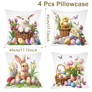 4pcs/set Easter Bunny Pillow Covers 45cm Egg Hunting Theme Pillow Case Spring Flower Easter Decoration Home Decor