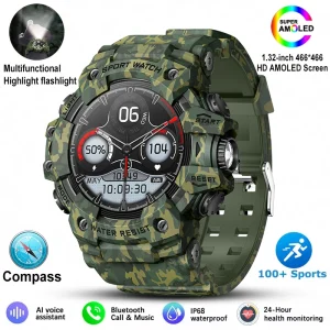 New Military Outdoor Sports Smart Watch Men Bluetooth Call Heart Rate Sports Fitness Compass IP68 Waterproof Rugged Smartwatch