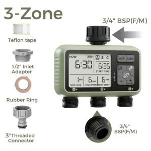 Diivoo Garden Water Timer 3 Zone Programmable Automatic Irrigation Timer with Rain Delay Manual/Auto Mode Watering for Lawn Yard