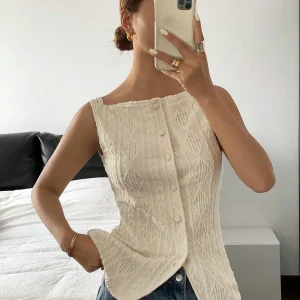 Women's summer sleeveless geometric texture single breasted casual shirt