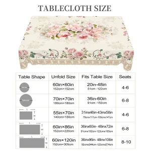 1 Piece Floral Round Tablecloth, Available in 5 Sizes, Vintage Floral Pattern Printed Tablecloth, Embossed Edge Craftsmanship, Spring Garden Tablecloth Decoration, Suitable for Daily Home Kitchen and Patio Use, Easter Decoration, Spring Decoration