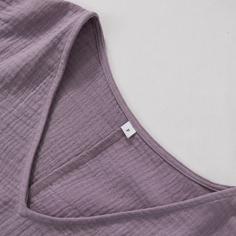 Muslin 100% Cotton Short Sleeve Tee Sexy V-Neck Oversized T-Shirt Streetwear Top Shirts And Blouse Lady Pulovers Camisetas - الصورة 6