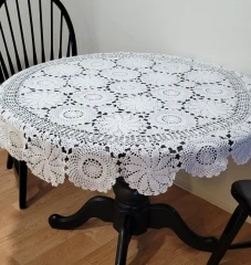 Round Crochet Table Cloth Handmade Lace Tablecloth Vintage Hand Tablecloth Crochet White Beige Color