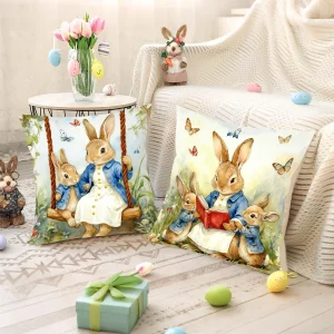 4pcs/set Easter Bunny Pillow Covers 45cm Egg Hunting Theme Pillow Case Spring Flower Easter Decoration Home Decor