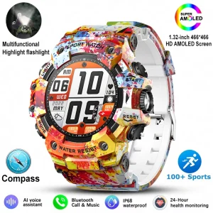 2026 New Military Outdoor Smart Watch Men 100+Sports Fitness Compass Heart Rate Bluetooth Call IP68 Waterproof Rugged Smartwatch