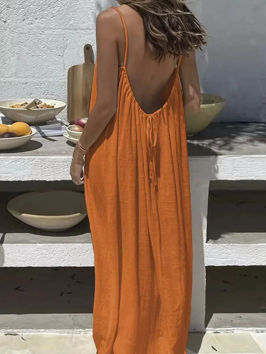 2026 New Women's Strap Dress Open-Back Loose Homewear Dress - Image 13