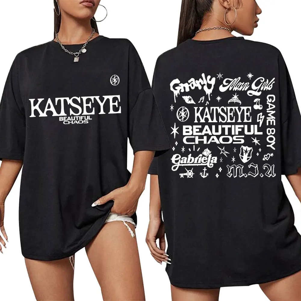 Korean Katseye Beautiful Chaos Tour T Shirt Kpop Vintage Harajuku Fashion Y2K Men Women T-shirt Cotton Loose T Shirts Fans Gifts - الصورة 14
