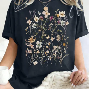 Beautiful Flower Clusters Printing Woman T-Shirt Summer Oversized Short Sleeve O-Neck Cotton T Shirts Y2K Women Sports Tops