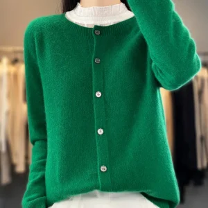 Long Sleeve 100% Merino Wool Sweaters Spring Autumn Women O-Neck Knitwear Tops Clothing Fashion Basic Tops