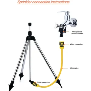 360-Degree Garden Automatic Rotating Sprinkler Stainless Steel Tripod Set Irrigation Stand Water Jet Garden Lawn Sprinkler Tool