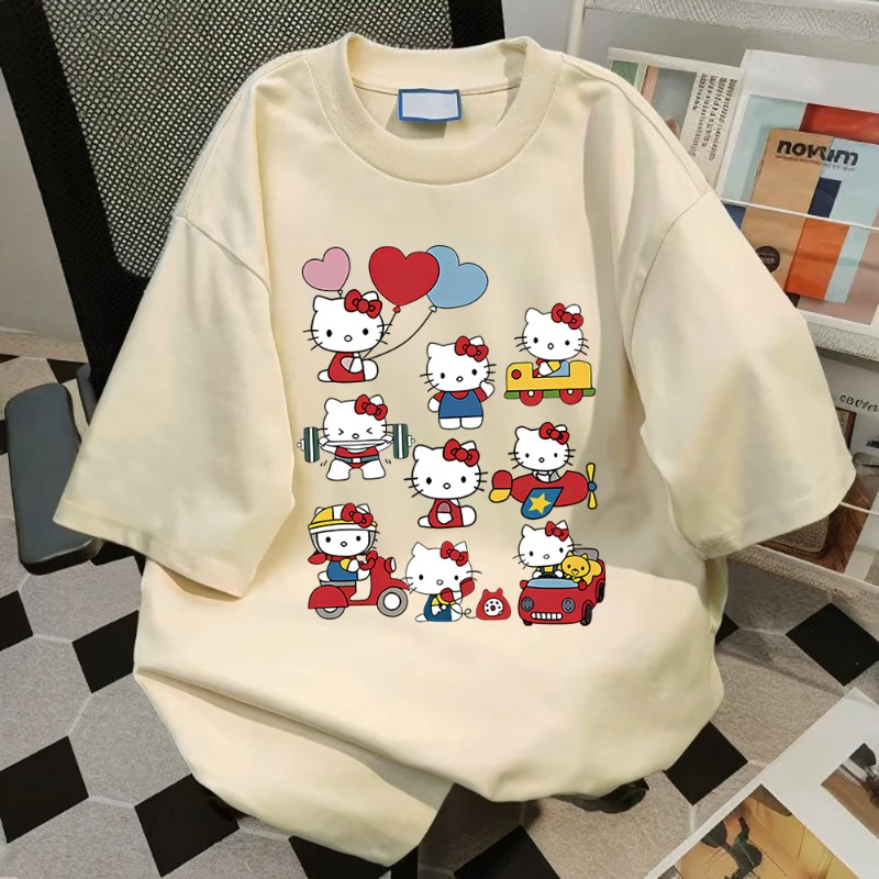 Hello Kitty Kawaii Cotton T-shirt Sanrioed Anime Fashion Women's Top Summer Casual Street Personalized Sweet Girl Top T-shirt - Image 10