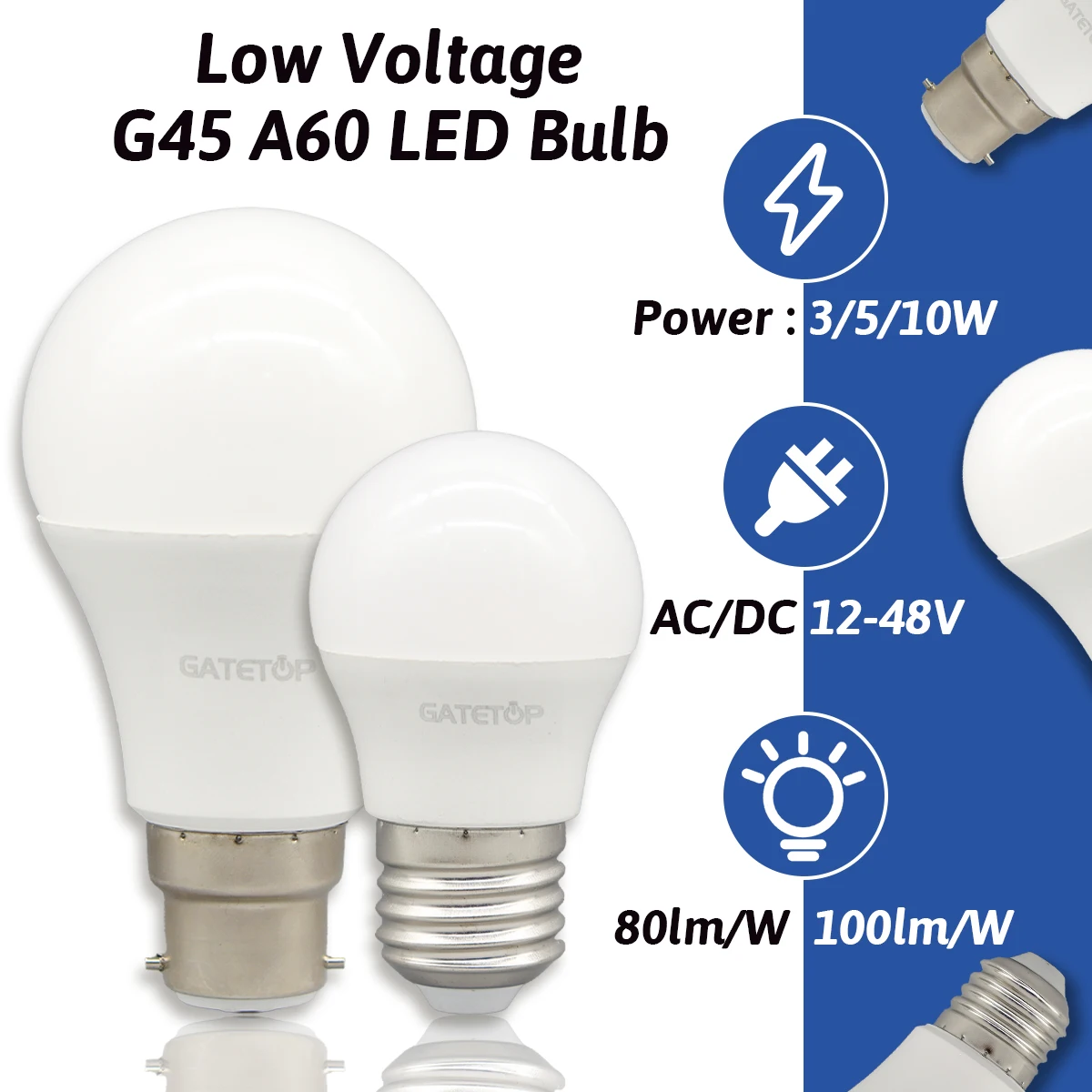 1-20pcs High lumen LED Bulb Lights AC DC 12V 24V 36V 48V E27 B22 3W 5W 10W for Home Equivalent,Landscape Garden Yard Outdoor