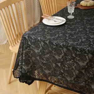 1pc black lace tablecloth with phoenix tail flower embroidery for a wedding, suitable for outdoor parties and home decoration