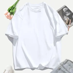 Y2K Woman 100% Cotton T Shirts Solid Color Casual T-Shirt O-Neck Summer Tops For Women Fashion Oversized Female Sportswear