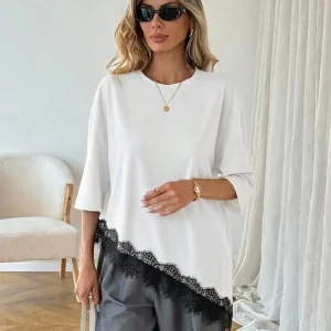 2026 Summer New Arrival Women's Oversized Ruffle Print Leopard Print Padded Lacing Loose Fit T-Shirt