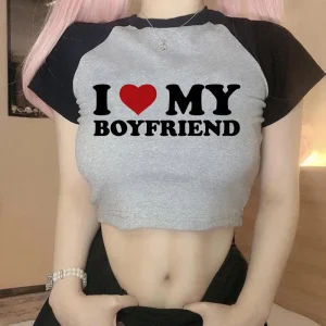 Gothic Crop Top I Love My Boyfriend Cropped T Shirt Female Fashion Clothes Comfortable Short T-Shirt Casual Soft T-Shirts