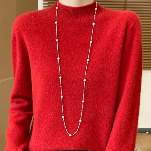 Women's Elegant Basic Style Pullover 100% Merino Wool Knitwear Autumn Winter Warm Solid Casual Loose Exquisite Clothing Tops
