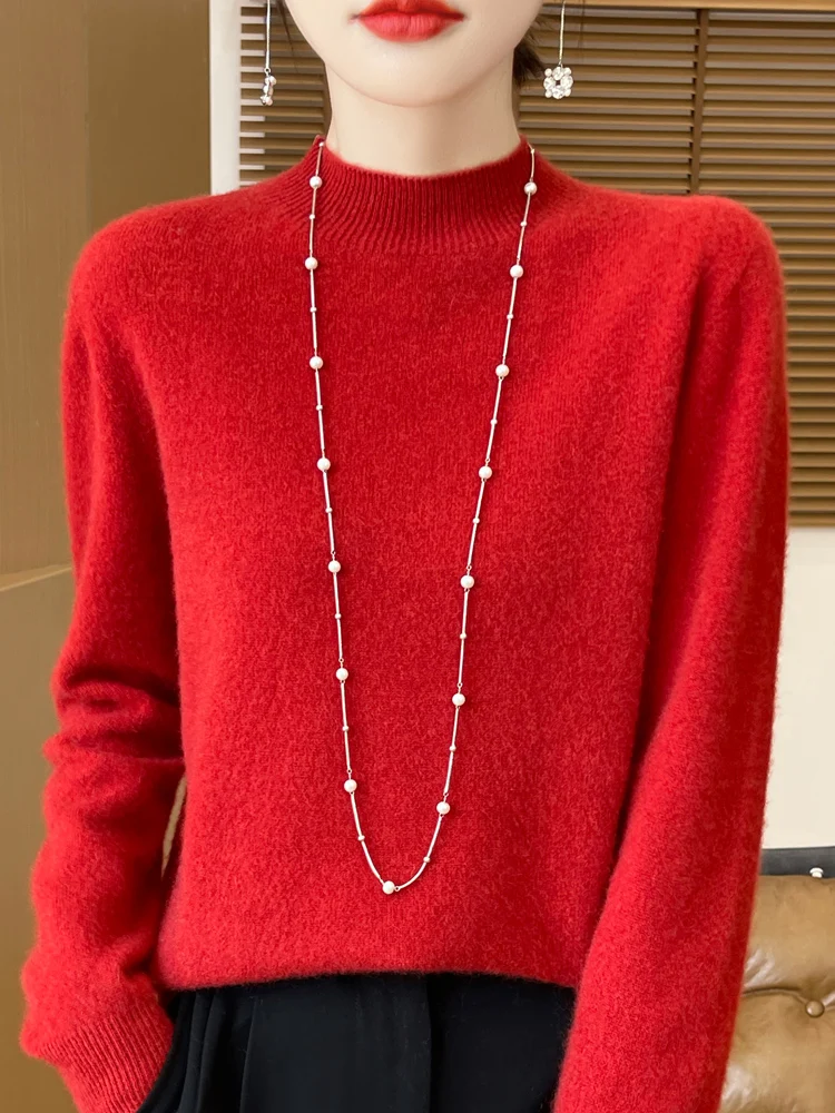 Women's Elegant Basic Style Pullover 100% Merino Wool Knitwear Autumn Winter Warm Solid Casual Loose Exquisite Clothing Tops - Image 10