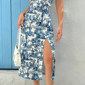 Fall 2025 Long Dress Strapless Wrap Chest High Slit Daisy Leopard Print Wrap around Skirt Maxi Dress