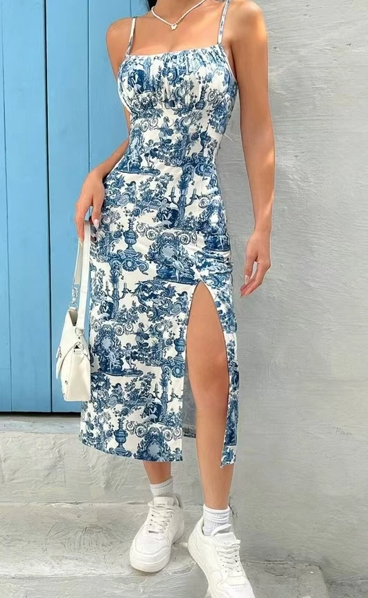 Fall 2025 Long Dress Strapless Wrap Chest High Slit Daisy Leopard Print Wrap around Skirt Maxi Dress - الصورة 12
