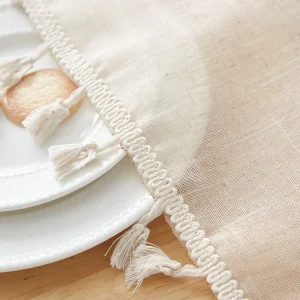 Beige linen square tablecloth, retro countryside style, kitchen living room coffee table decoration tablecloth