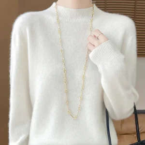 Women's Elegant Basic Style Pullover 100% Merino Wool Knitwear Autumn Winter Warm Solid Casual Loose Exquisite Clothing Tops