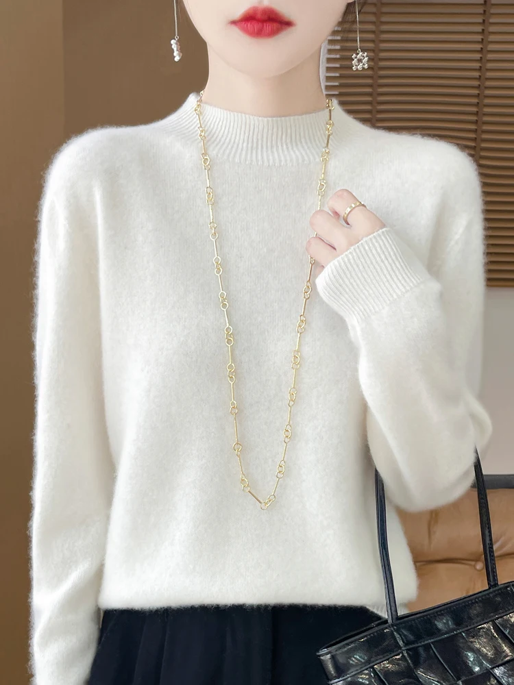 Women's Elegant Basic Style Pullover 100% Merino Wool Knitwear Autumn Winter Warm Solid Casual Loose Exquisite Clothing Tops - Image 11