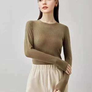 SuyaDream Women Knitted T Shirt Silk Viscose Blend Long Sleeves Solid Basic Cozy Tee 2026 Spring Summer Ribs Top Pink Blue