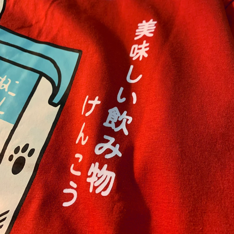 Cute Japanese Cat Print Oversized T-shirt Women Men Short Sleeve Loose Casual Tee Shirt Streetwear Tops Cotton Harajuku Clothing - الصورة 4